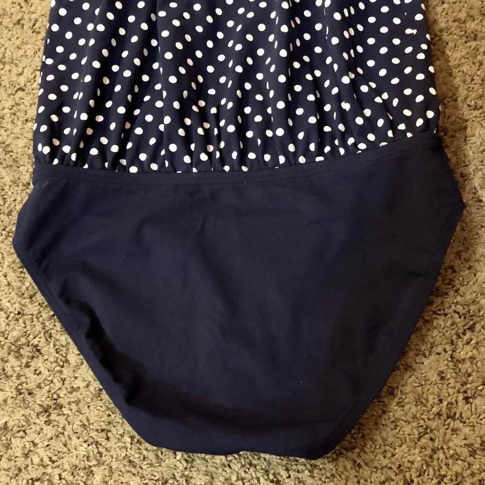 Lands End Maternity Swim Suit Womens 6 Used Navy Polka Dot One Piece - Picture 6 of 15